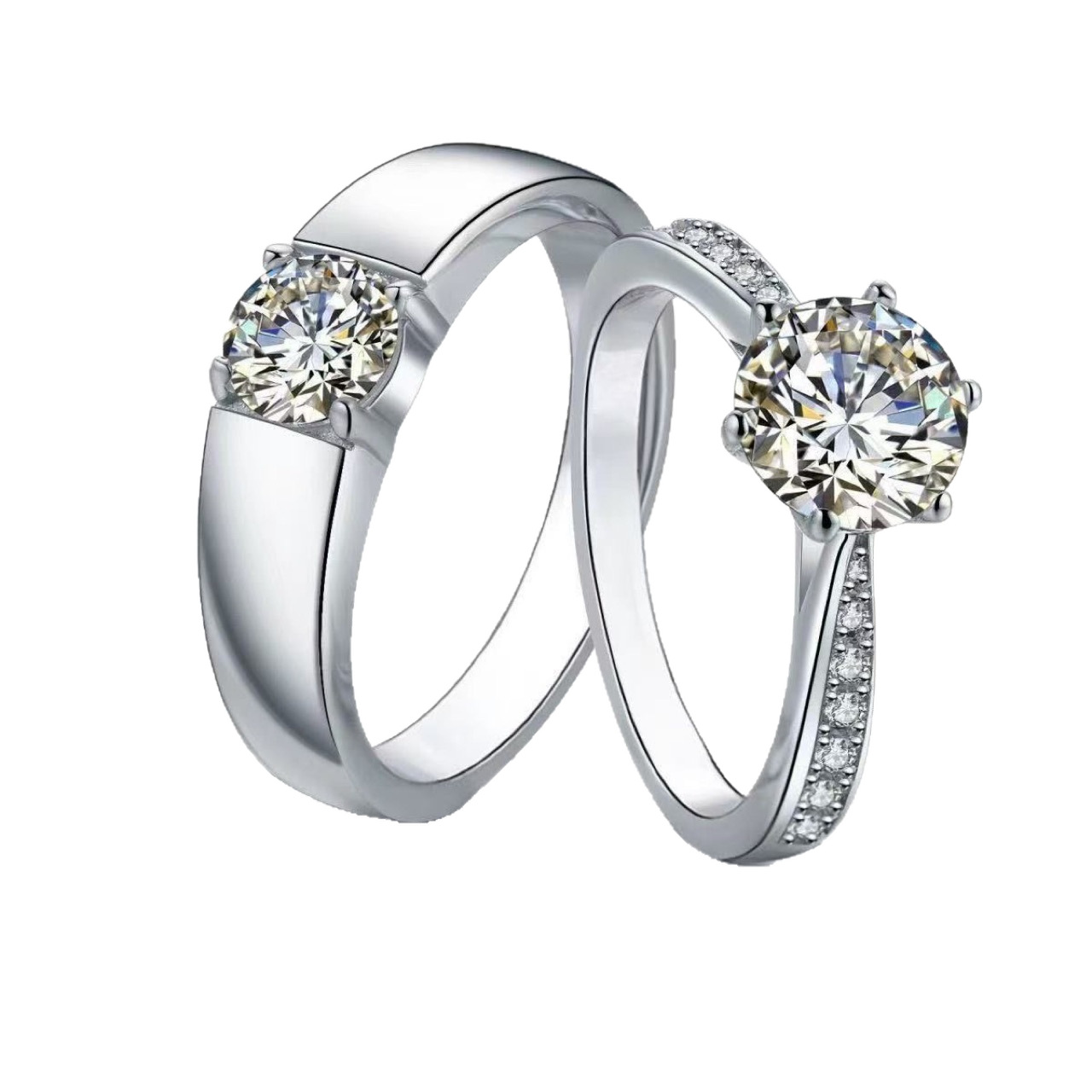Eternal Spark —Adjustable Open Ring Silver Moissanite Couple Rings(Customizable with engraving)