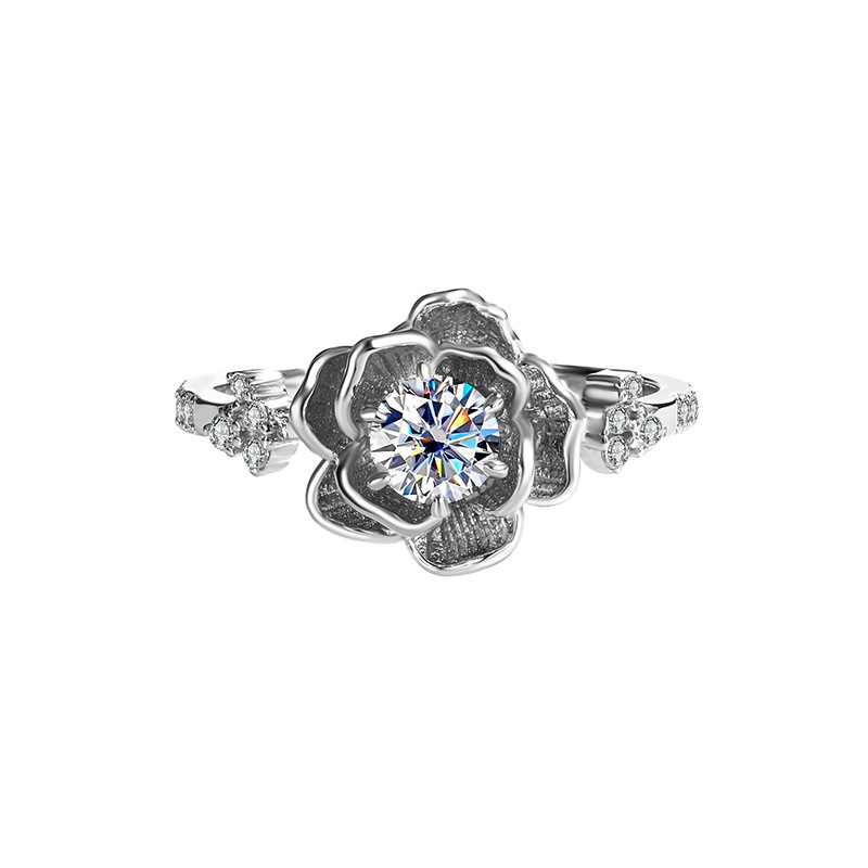 Elegant Bloom Diamond Ring — Floral Design in Sterling Silver